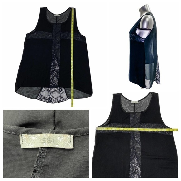 ISSI Black Sheer Mesh Lace Sleeveless High Low Tank Top Blouse - Picture 10 of 10